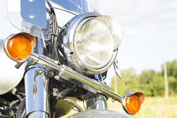 Motorcycle headlight close-up outdoor. — Stock Photo, Image