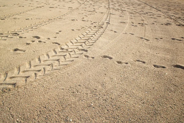 Tractor tire tracks on beach sand — Stock Photo, Image