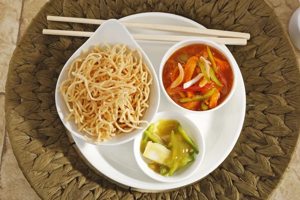 American Chopsuey or chop suey on deep-fried noodles Royalty Free Stock Images