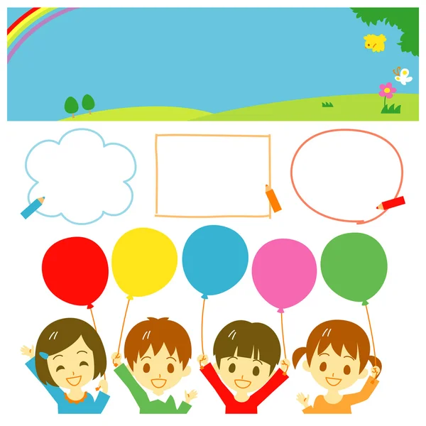 Kids holding balloons, banner set — Stock Vector