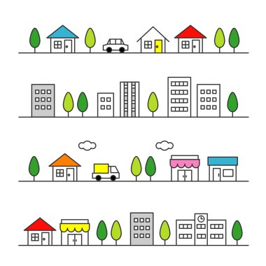 Stores and houses on a street clipart