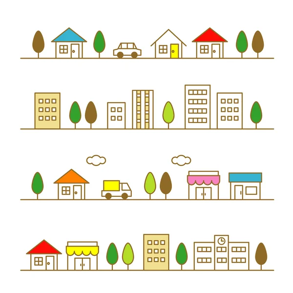 Magasins et maisons dans une rue — Image vectorielle
