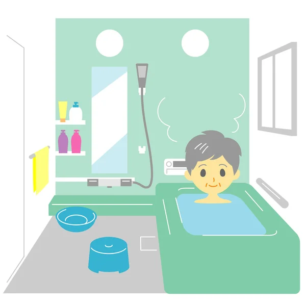 Taking a bath, old woman — Stock Vector