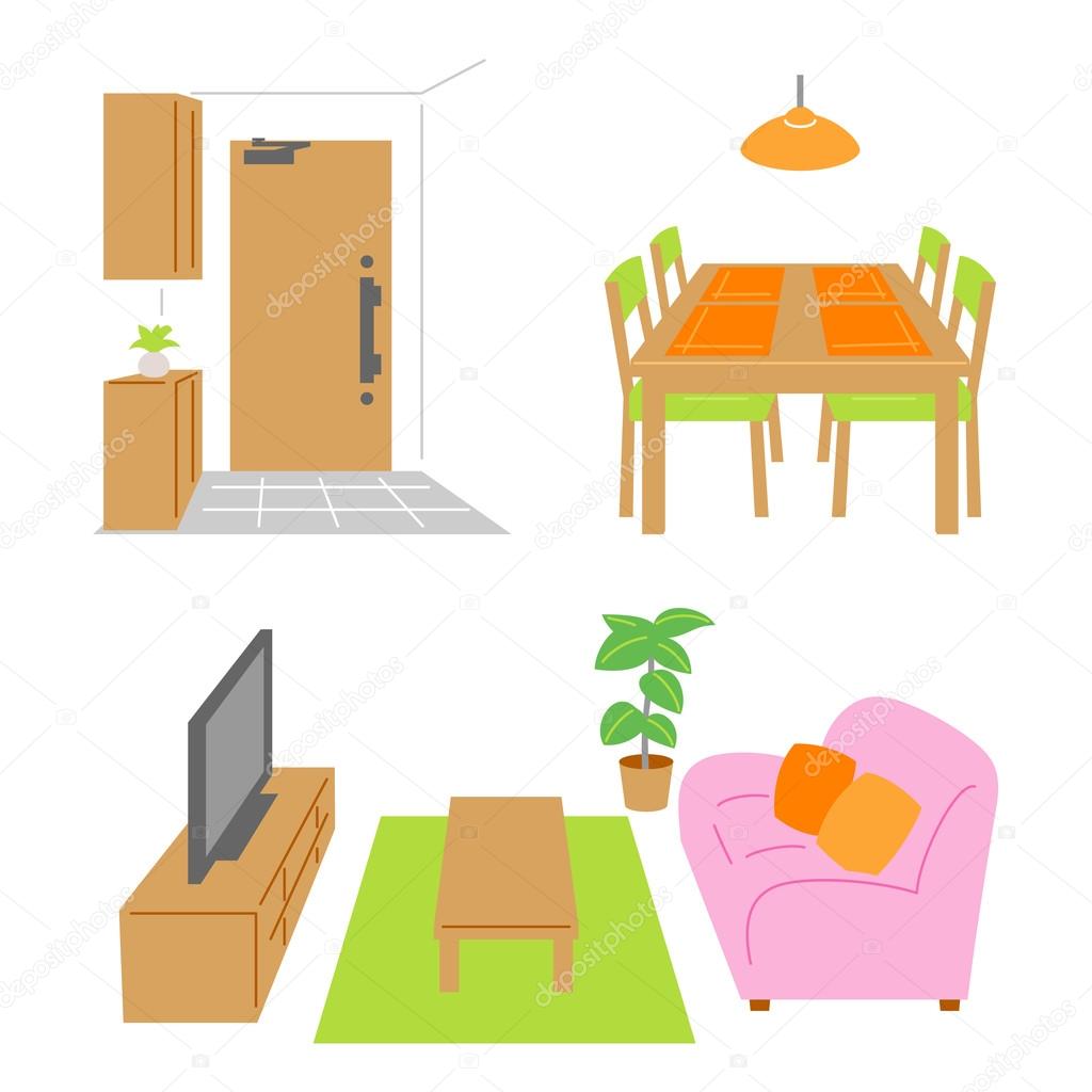 Living room, dining room, door