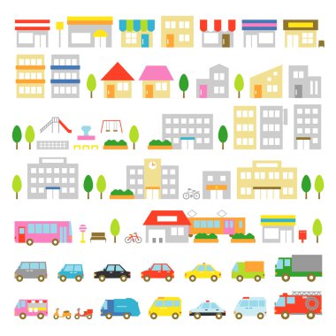 Town icon stores houses vehicles clipart