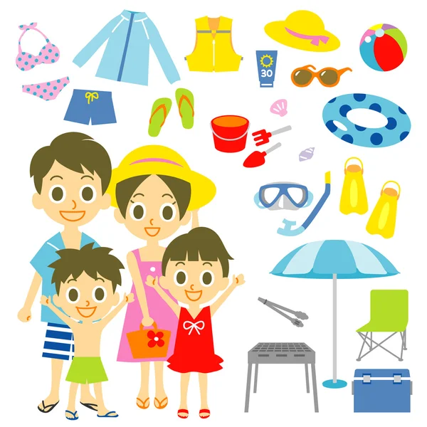 Family seaside pool resort items — Stock Vector