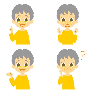 Old woman, speakin,surprised,confused