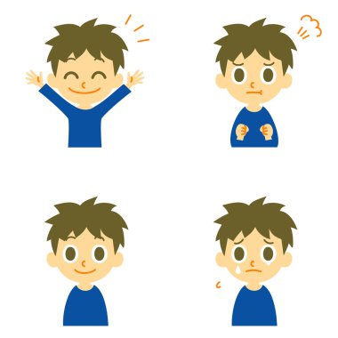 Boy, joyful, angry, weep