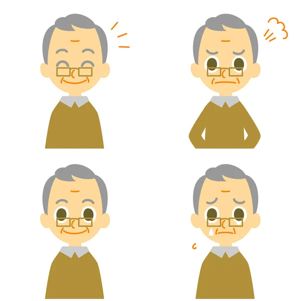 Old man, joyful, angry, weep — Stock Vector