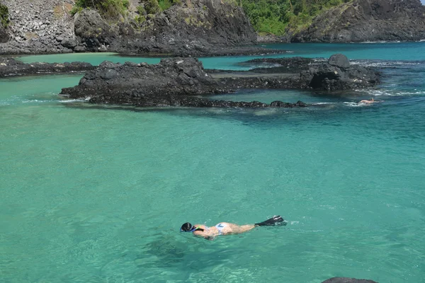 Diving in a crystalline sea beach in Fernando de Noronha,Brazil — Stock Photo, Image