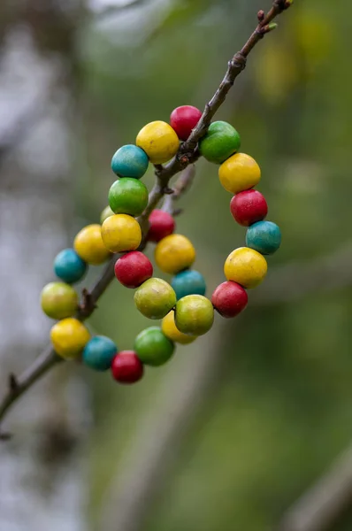 Perles Artisanales Bois Coloré Sur Fil Bracelets Perlés Mode Belles — Photo