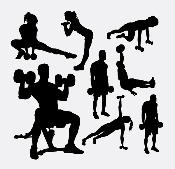 Exercice d'entraînement sport silhouette masculine et féminine — Image vectorielle