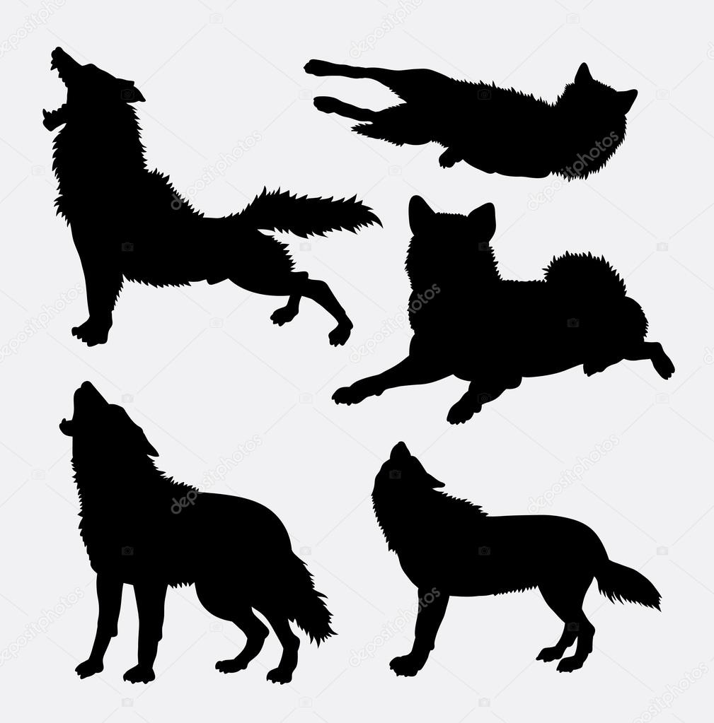 Wolf wild animal and action silhouette. Good use for symbol, logo, web icon, mascot, sign, avatar, or any design you want. Easy to use.