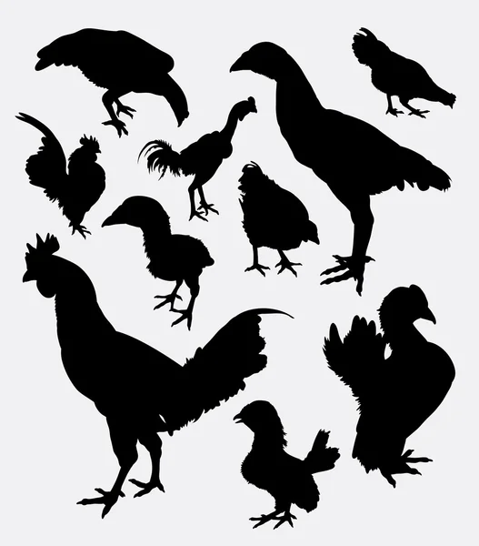 Rooster, cock, hen, chicken silhouette 2. Good use for symbol, logo, web icon, game element, object, mascot, sticker, sign, or any design you want. Easy to use. — Stock Vector