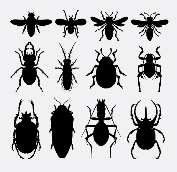 Insect, bug, bee, ant, animal silhouette — Stock Vector