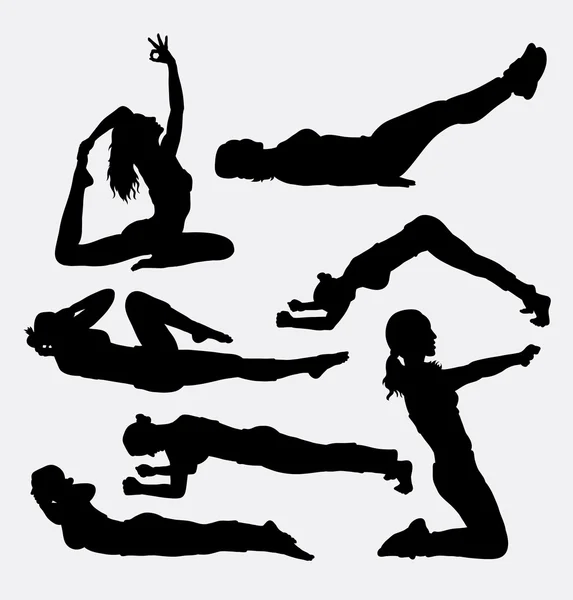 Pilates vrouwelijke sport activiteit silhouet 5 — Stockvector