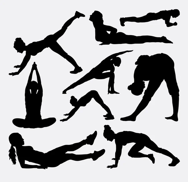 Pilates vrouwelijke sport activiteit silhouet 4 — Stockvector