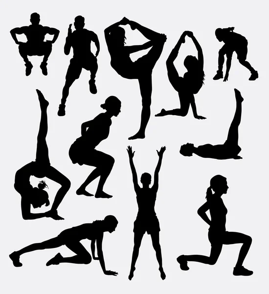 Pilates erkek ve kadın spor siluet — Stok Vektör