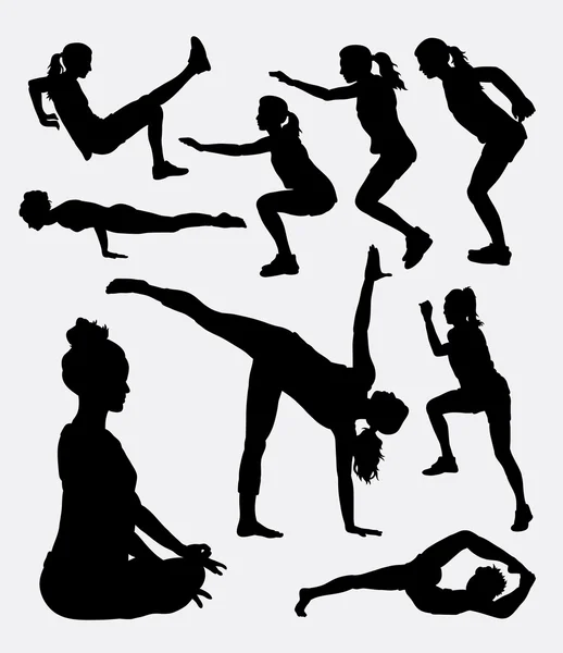 锻炼的男性和女性运动剪影 — 图库矢量图片