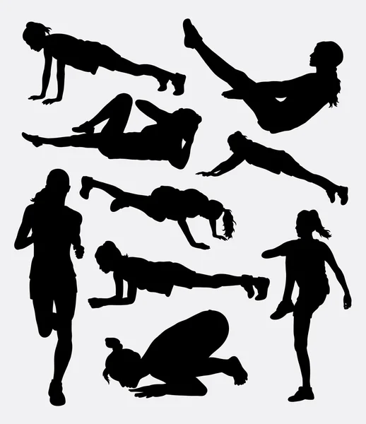 Pilates weibliche und männliche Sportaktivität Silhouette — Stockvektor