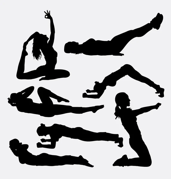 Pilates female sport activity silhouette 5 — Stock Vector