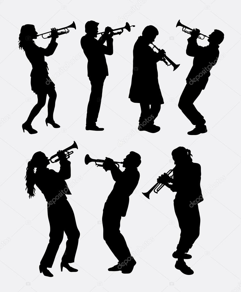 Trumpet instrument music player silhouette. Good use for symbol, logo, web icon, mascot, sticker, or any design you want.