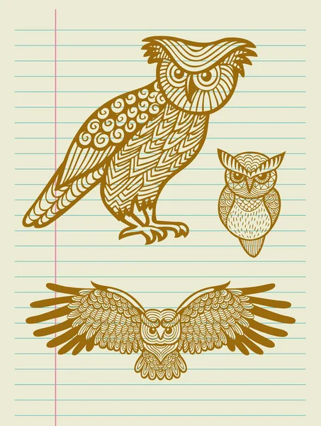 Эскиз декоративного рисунка совы — стоковый вектор