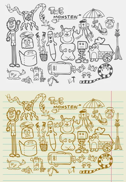 Desenho de monstros Doodle — Vetor de Stock