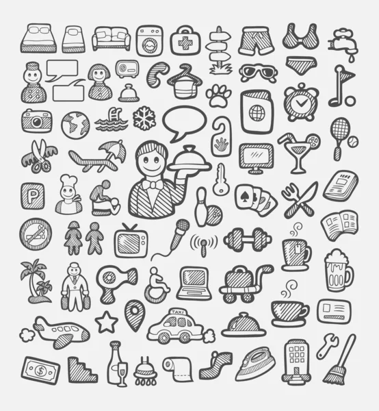 Hotel and vacation icons sketch — Stock Vector