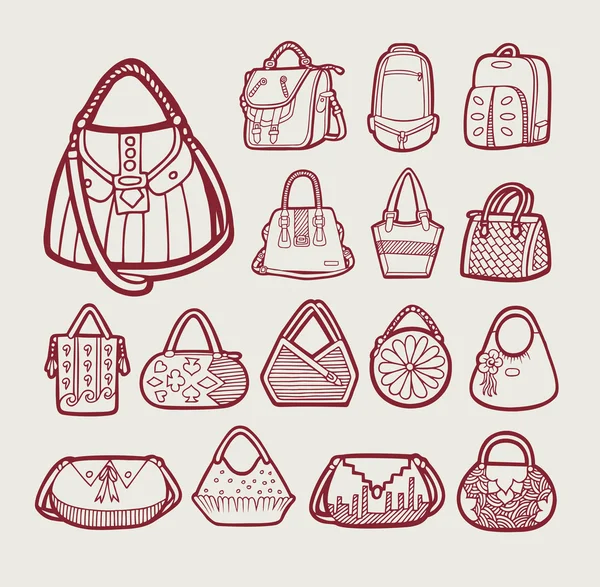 Single one line drawing women handbags collection of fashionable items. Bags  with zippers, pockets, handles and adjustable shoulder straps lace. Swirl  curl style. Continuous line draw design graphic 23438900 Vector Art at