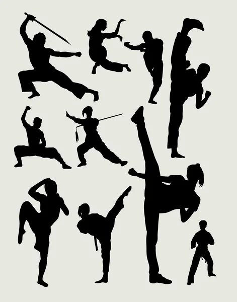 Martial art mannelijke en vrouwelijke sport silhouetten — Stockvector