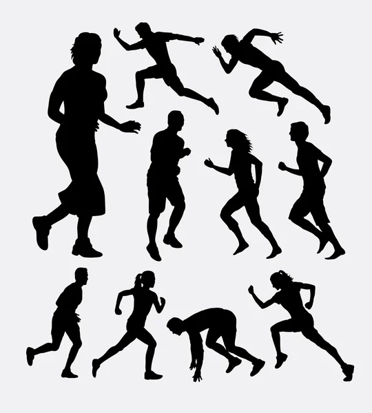 Correre persone silhouette — Vettoriale Stock