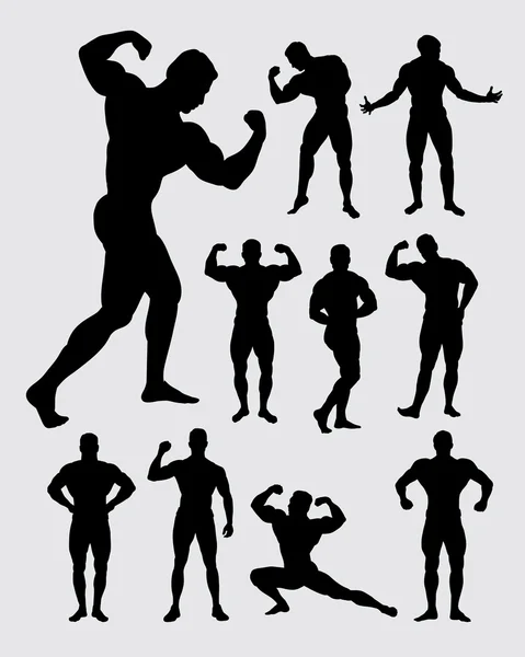 Bodybuilder gespierde man silhouetten — Stockvector