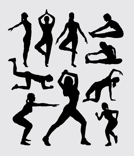 Aërobe vrouwen fitness sport silhouetten — Stockvector