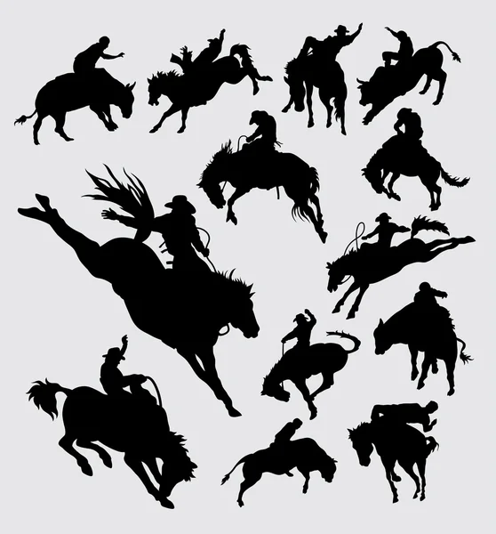 Rodeo vaquero montar siluetas de animales — Vector de stock