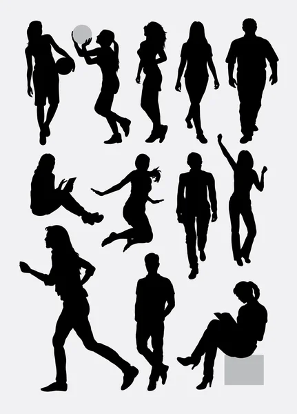 Silhouettes d'activité hommes et femmes — Image vectorielle