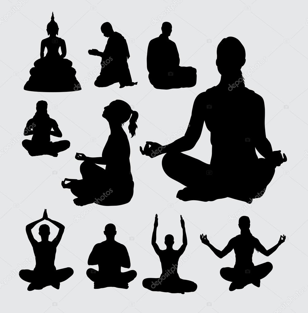 Download Meditation people silhouettes — Stock Vector ...
