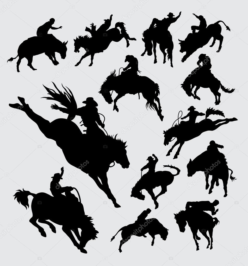 Download Rodeo cowboy riding animal silhouettes — Stock Vector ...