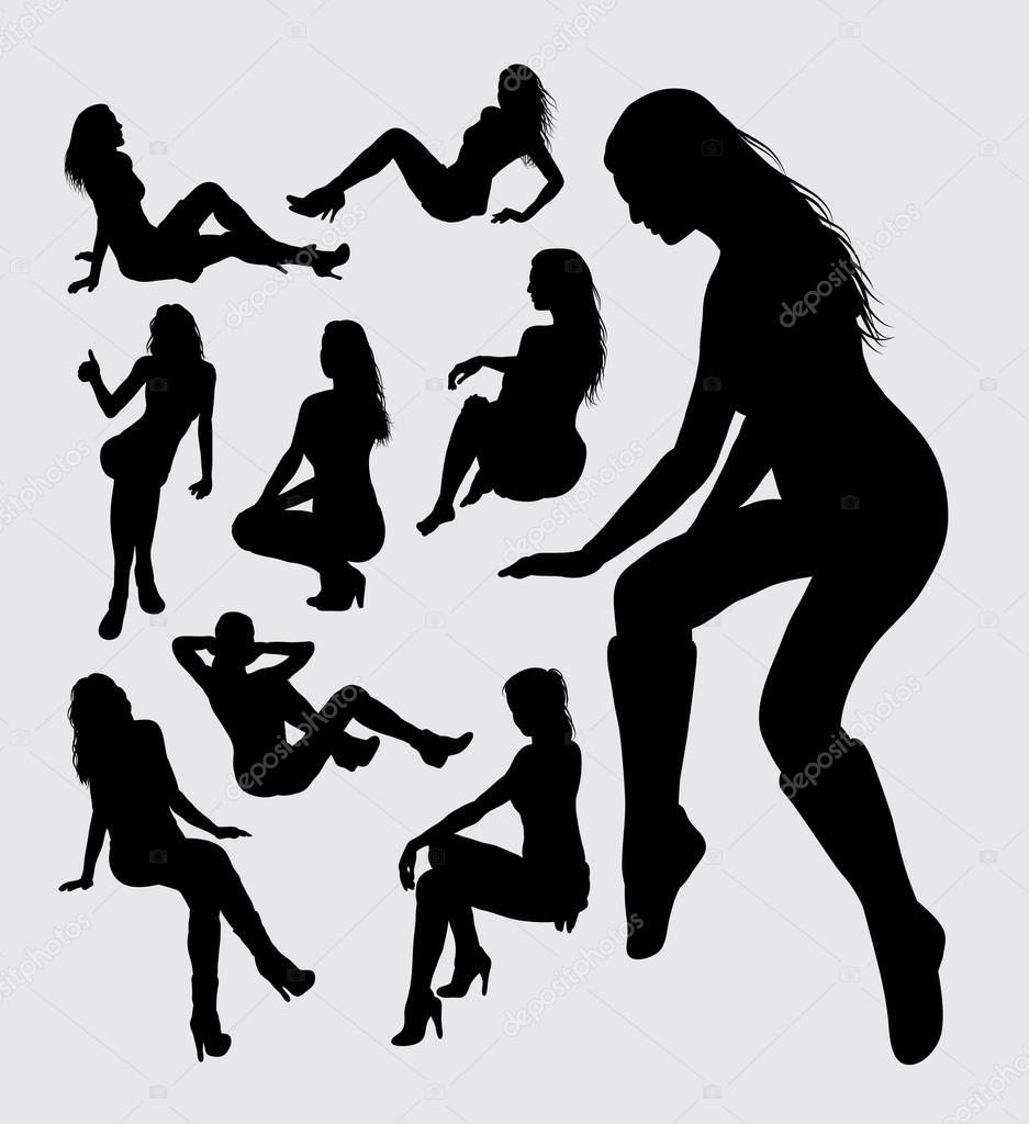 Beautiful woman sitting silhouettes