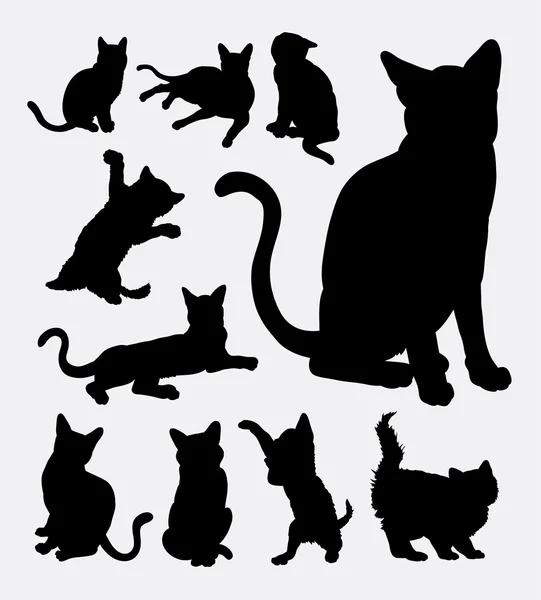 Siluetas de acción gato — Vector de stock