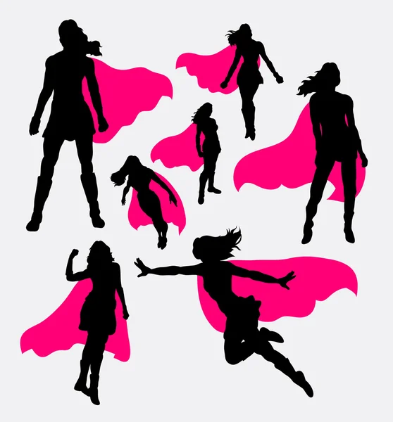 Siluetas de superhéroe femenino — Vector de stock