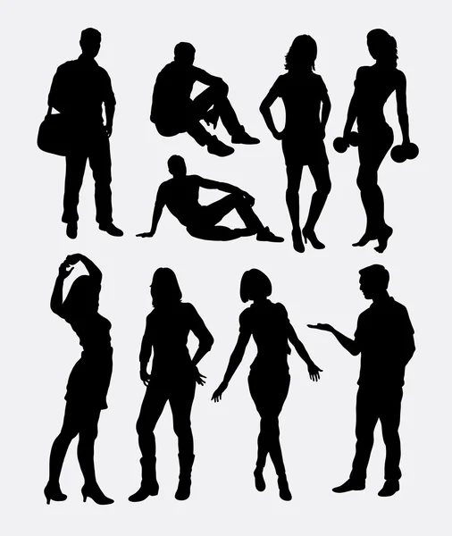 Male and female people activity silhouettes — Stock Vector