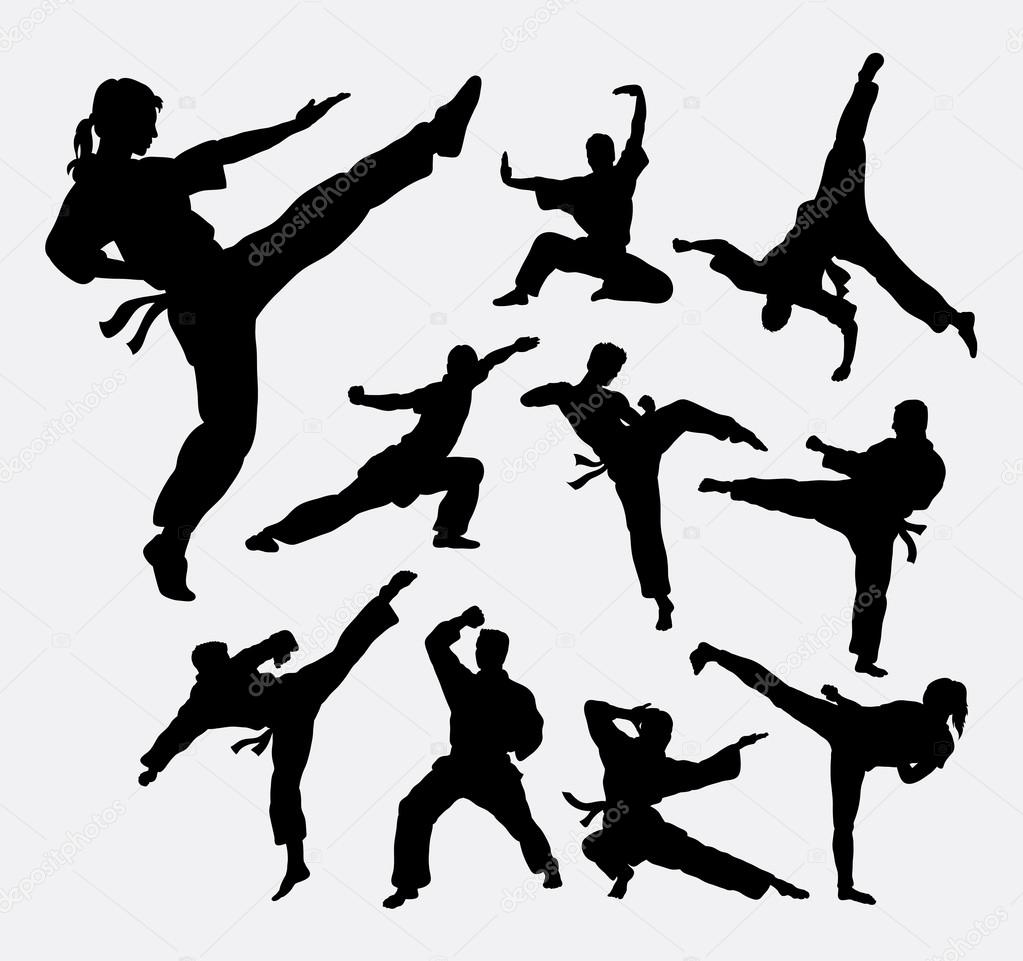 Martial art 2 male and female silhouettes. Good use for symbol, web icons, logo, mascot, or any design you want. Easy to use.