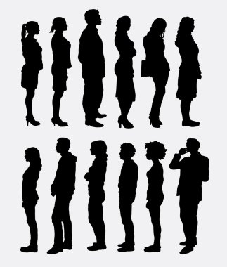People standing queue silhouettes