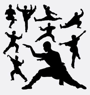 Wushu male and female martial art silhouettes clipart