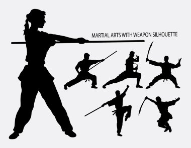 Wushu with weapon martial arts sport silhouette clipart