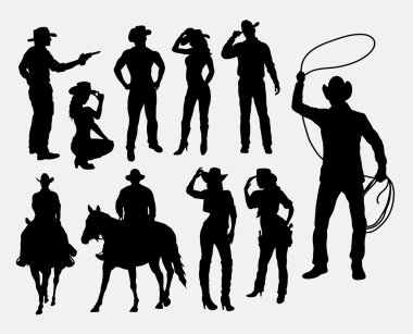 Cowboy and cowgirl silhouettes clipart