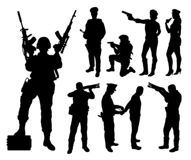 Police, soldier, military silhouettes