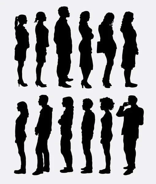 People standing queue silhouettes — Stok Vektör