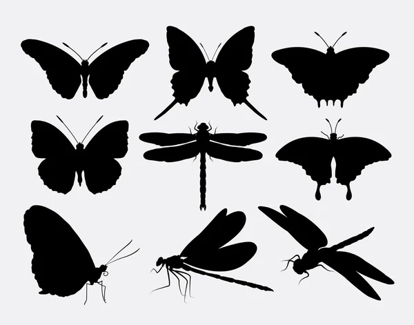 Butterfly and dragonfly insect silhouettes